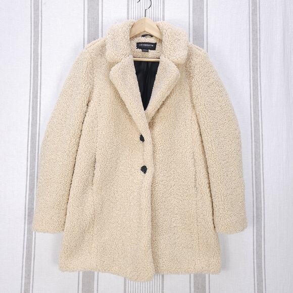 LIZ‎ CLAIBORNE Coat Sz Small Ivory Cozy Sherpa Fleece Teddy Winter Jacket Cozy - Picture 1 of 7